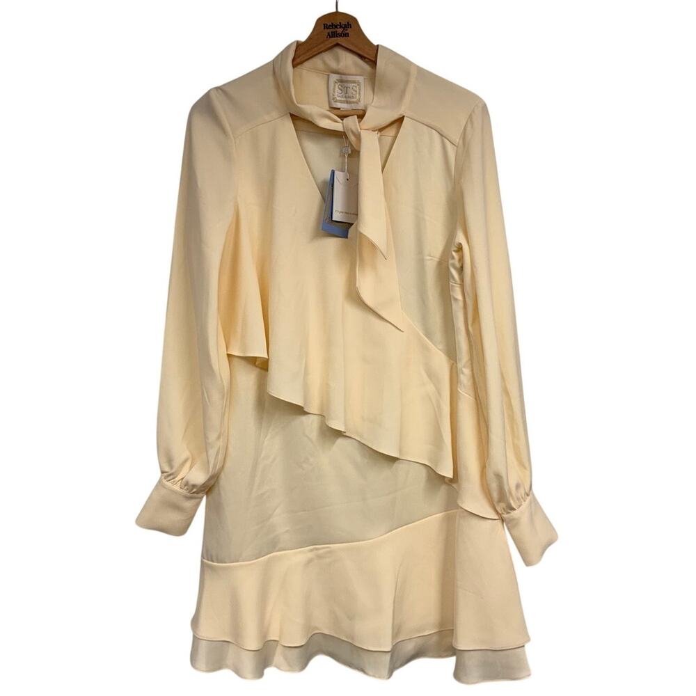 NWT Sail to Sable Bow Front Dress SZ SMALL Ivory Ruffled Long Sleeve Bridal NEW